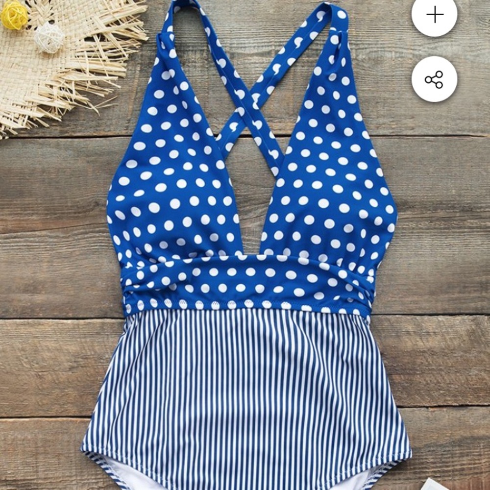 Blue polka dots and strips one piece 🩱